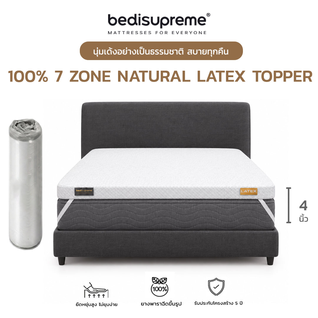 แผ่นรองนอนยางพารา 7ZONE 5 ฟุต BEDISUPREME หนา 4 นิ้ว หุ้มผ้า COOLING MAX_0